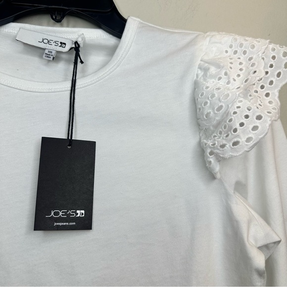 Joe's Jeans Womens Ruffle Eyelet Sleeve 100% CottonTop White Stylish Size XS NWT - Picture 4 of 9